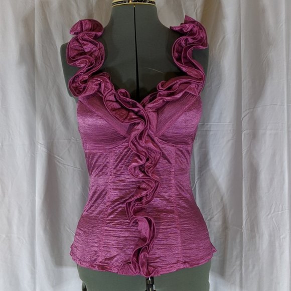 Love Culture Womens Purple Ruffled Stretch Tank Top L